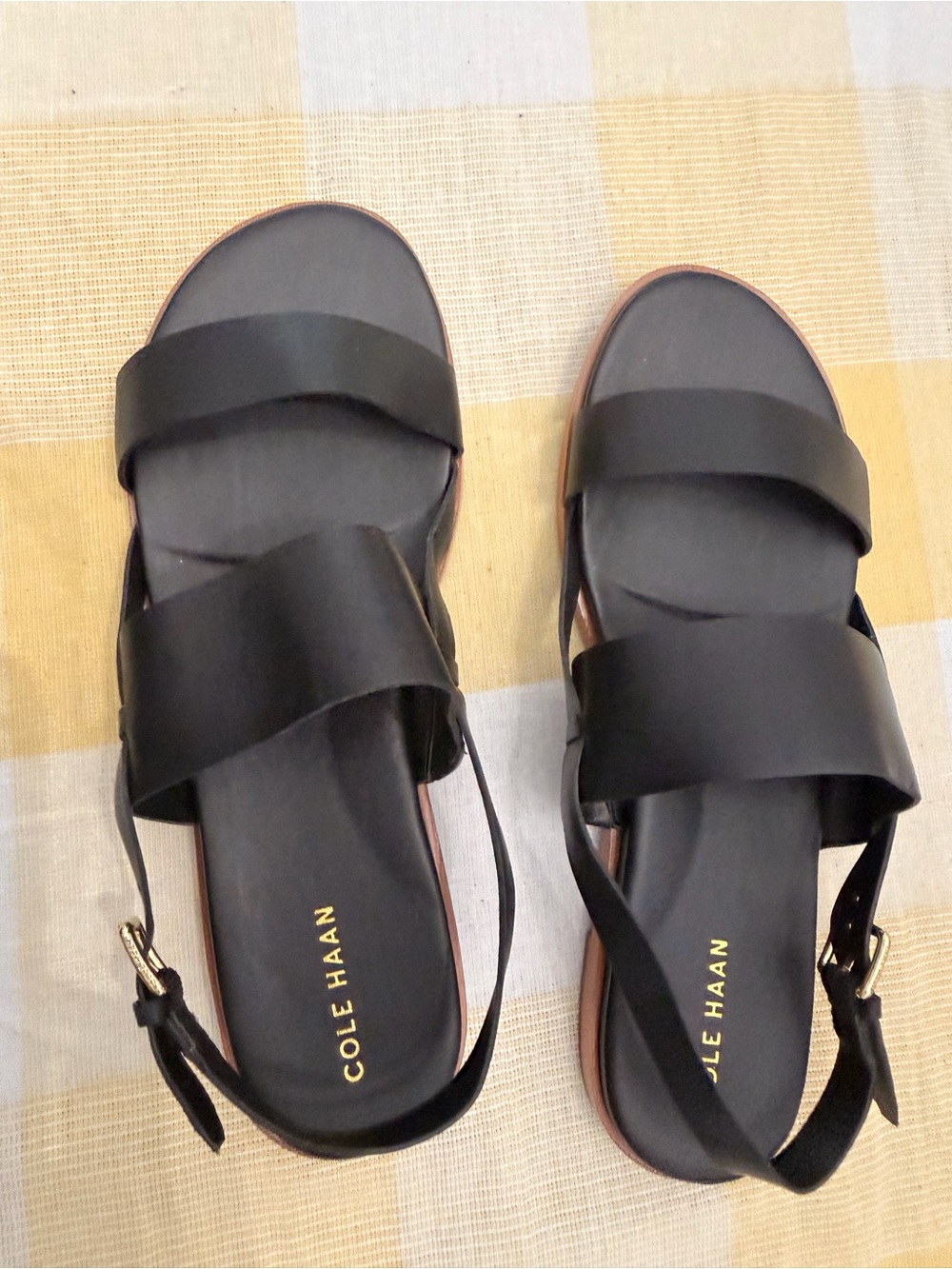 Cole Haan Flynn Black Leather Double-Strap Slingback Sandals